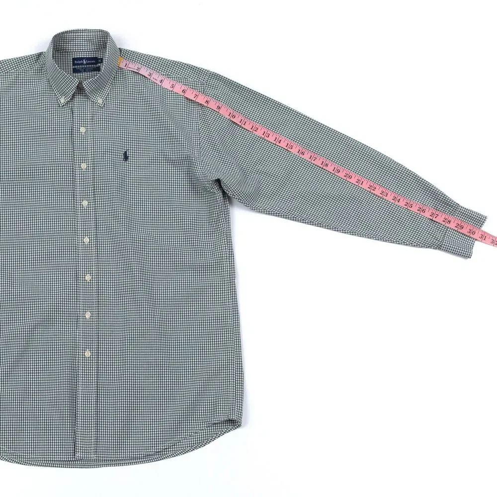 Vtg Polo Ralph Lauren Shirt Mens XL‎ Green Plaid Gingham Check Button Down EUC